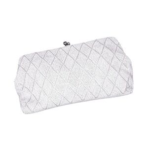 Vtg White Beaded Kiss Evening Bag Purse Japan Formal Glam Missing 1 rhinestone